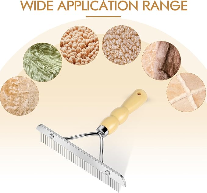 Metal Handheld Carpet Rake for Fluffy Plush, Pet Hair Removal Tool, Reusable Cat & Dog Hair Remover Comb, Brush Scraper Broom for Shag Rugs, Home Cleaning - Efficient Pet Hair Pickup