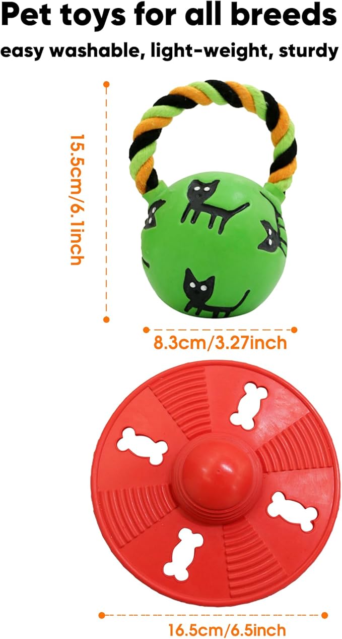 Deeow Alieen Dog Frisbee for Fetch and Green Jack-o-Lantern Pet Toys, Teething Clean Outdoor Flying Disc and Halloween Pumpkin Pet Toy, Interactive Squeaky Dogs Toy for Water, Park, Beach Fun