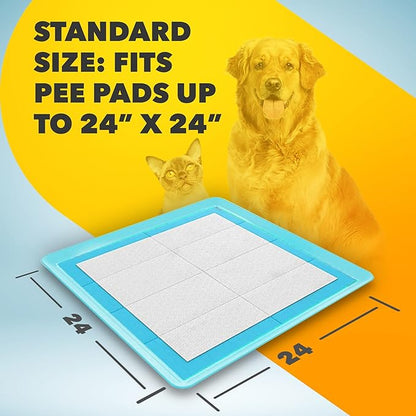TidyFriend 2 Pack Dog Pee Pad Holder Tray - Fits Up to 24” x 24” Pee Pad Holder for Dogs - Stable Grip, Raised Edges, Quick-Wipe Silicone Surface Dog Pad Holder for Indoor (Sky Blue)