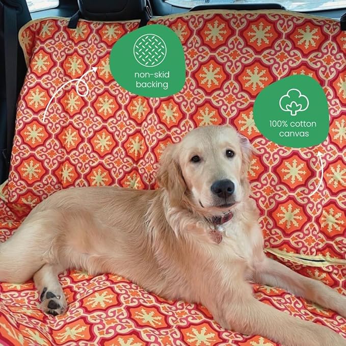 Molly Mutt 3-in-1 Back Seat Cover for Dogs, 100% Cotton Canvas Back Seat Hammock with Headrest Straps, Belt Slots, & Anchors, Non-Skid Cargo Area Cover, Machine Washable, No Harmful Chemicals, 56"x56"