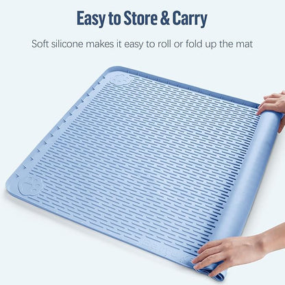 Pee Pad Holder for Dogs, 34" x 22" Silicone Pee Tray Mat Leak-Proof, High Edge, No Spill Pet Pad Holder for Puppy, Cat, Rabbit, Training Pads for Floor Protection, No Pee Pads (Blue)