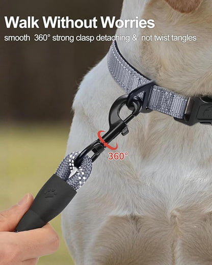 Joytale Dog Leash for Large Dogs, Heavy Duty Nylon Leashes with Comfortable Padded Handle and Highly Reflective Threads, Ideal for Walking and Training, Gray, 5'×1/2''