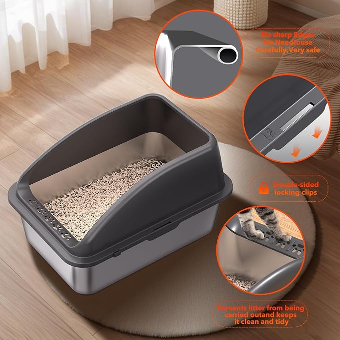 2PACK Stainless Steel Cat Litter Box, 20" L x 13.8" W x12 H Metal Kitty Litter Box with Lid, Never Absorbs Odors, Leak-Proof, Non-Sticky, Easy to Clean, with Scoop
