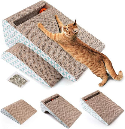 PrimePets Cat Scratcher Cardboard with Catnip, Removable Cat Scratching Pad with Ball, 2-in-1 Corrugated Cat Scratch Lounge Sofa Refill