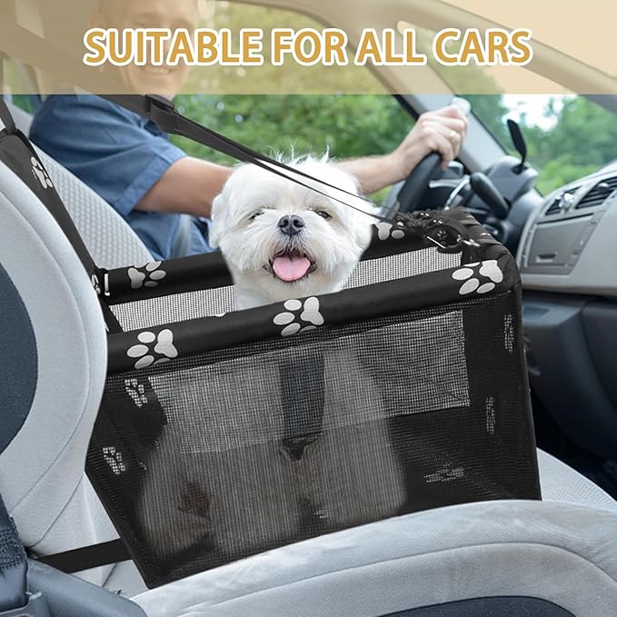 PetsHome Dog Car Seat Foldable Dog Car Booster Seat Waterproof Breathable Oxford Travel Bag for Small to Medium Dogs, Puppies, and Pets-Footprint Black