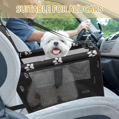 PetsHome Dog Car Seat Foldable Dog Car Booster Seat Waterproof Breathable Oxford Travel Bag for Small to Medium Dogs, Puppies, and Pets-Footprint Black