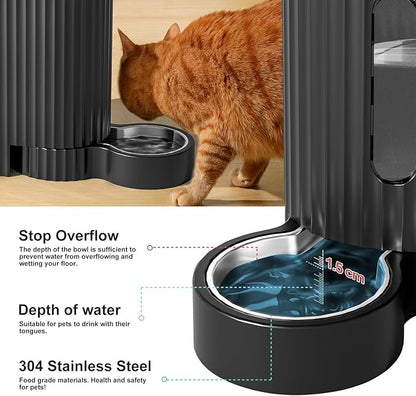 Gardner Pet Gravity Cat Food Feeder and Water Dispenser Stainless Steel Bowls Two-in-One Set Large Capacity Automatic Feeder for Pets Dogs, Puppies, Kittens-(0.8 Gallons x 2)