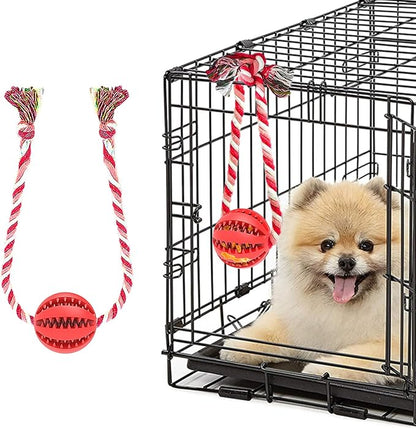 Interactive Dog Chew Toys Crate Training Aids for Puppies, Puzzle Treat Dispenser with Rope Dogs Toy Ball Reduce Stress Anxiety Peanut Butter Dog Food Treat Dispenser Toys (Red)