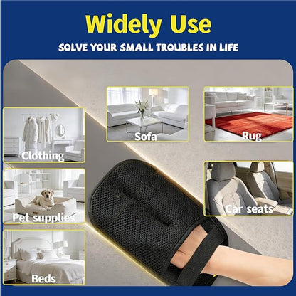 Electrostatic Pet Hair Removal Glove - Includes Self-Cleaning Deshedding Comb + Refillable Lint Roller + Soft Bath Brush, 4-in-1 Pet Grooming Kit for Cats/Dogs/Clothes/Couch/Car