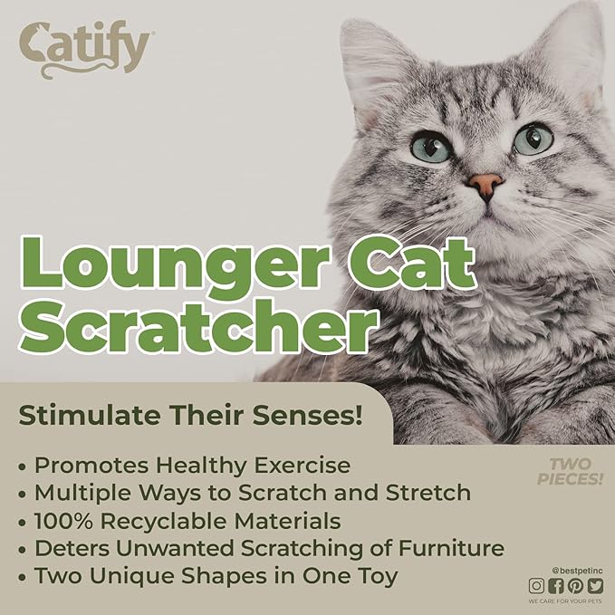 Best Pet Supplies Catify Cat Scratcher, Fun Interactive Scratchers, Posts, Poles, Claw Safe, Furniture Saver Indoor Play Support Natural Cat Behaviors Heavy Duty - Lounger I, 22.875 x 10.25"