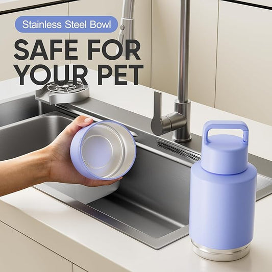 KEWIXY Insulated Dog Water Bottle with Travel Bowl, Dog Lover Gift, Portable Water Bottle Dispenser, Accessories for Car, Hiking, Camping, Outdoor, Leak-Proof, Detachable (Aurora Blue)