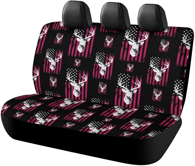Car Interior Decor Seat Cover, Universal Stretch Back Seat Protector, Car Accessories Rear Bench Seat Covers For Trucks SUV Compatible with American Flag Camo Funny Deer Hunting Pink Camouflage