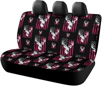 Car Interior Decor Seat Cover, Universal Stretch Back Seat Protector, Car Accessories Rear Bench Seat Covers For Trucks SUV Compatible with American Flag Camo Funny Deer Hunting Pink Camouflage