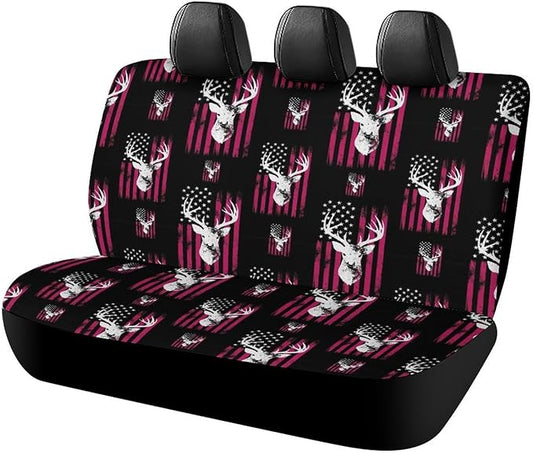 Car Interior Decor Seat Cover, Universal Stretch Back Seat Protector, Car Accessories Rear Bench Seat Covers For Trucks SUV Compatible with American Flag Camo Funny Deer Hunting Pink Camouflage