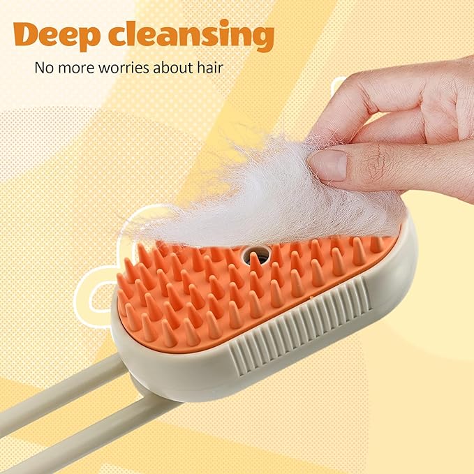 4 in 1 Cat Steam Brush for Shedding with Foldable Handle, Pet Hair Cleaning Brush Comb Anti-Static Pet Grooming Tool for Cats and Dogs Steam,Massage,Cleaning,Shedding & Combing (Brown)