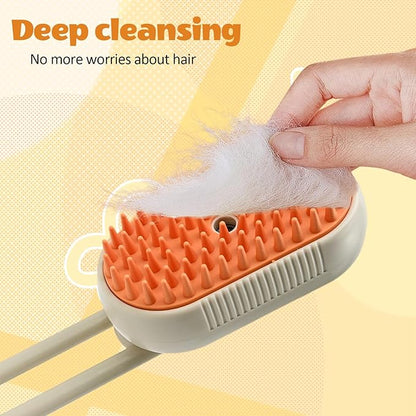 4 in 1 Cat Steam Brush for Shedding with Foldable Handle, Pet Hair Cleaning Brush Comb Anti-Static Pet Grooming Tool for Cats and Dogs Steam,Massage,Cleaning,Shedding & Combing (Brown)