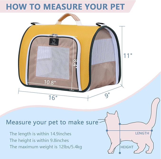 A 4 Pet Cat Carrier, Airline Approved Pet Carrier for Small Medium Cats Dogs Puppy with Safety Tether, Lightweight EVA Soft-Sided Bag, Anti-Collapse for Plane Car Train Vet
