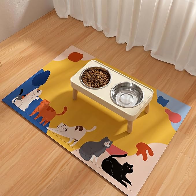 BLESWIN Pet Feeding Mats 16"x24", Water Absorbing Mat for Dog Bowl, Water Bowl Mat for Dogs Waterproof, Non Slip Mat for Dogs, Dog Water Bowl Mat for Messy Drinkers, Cat Mat for Food and Water, Cat
