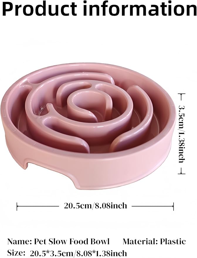 Pet Slow Feeder Bowl - Anti-Choking Maze Design, Universal for Dogs & Cats, Anti-Slip & Anti-Tip (Bowl-Pink)