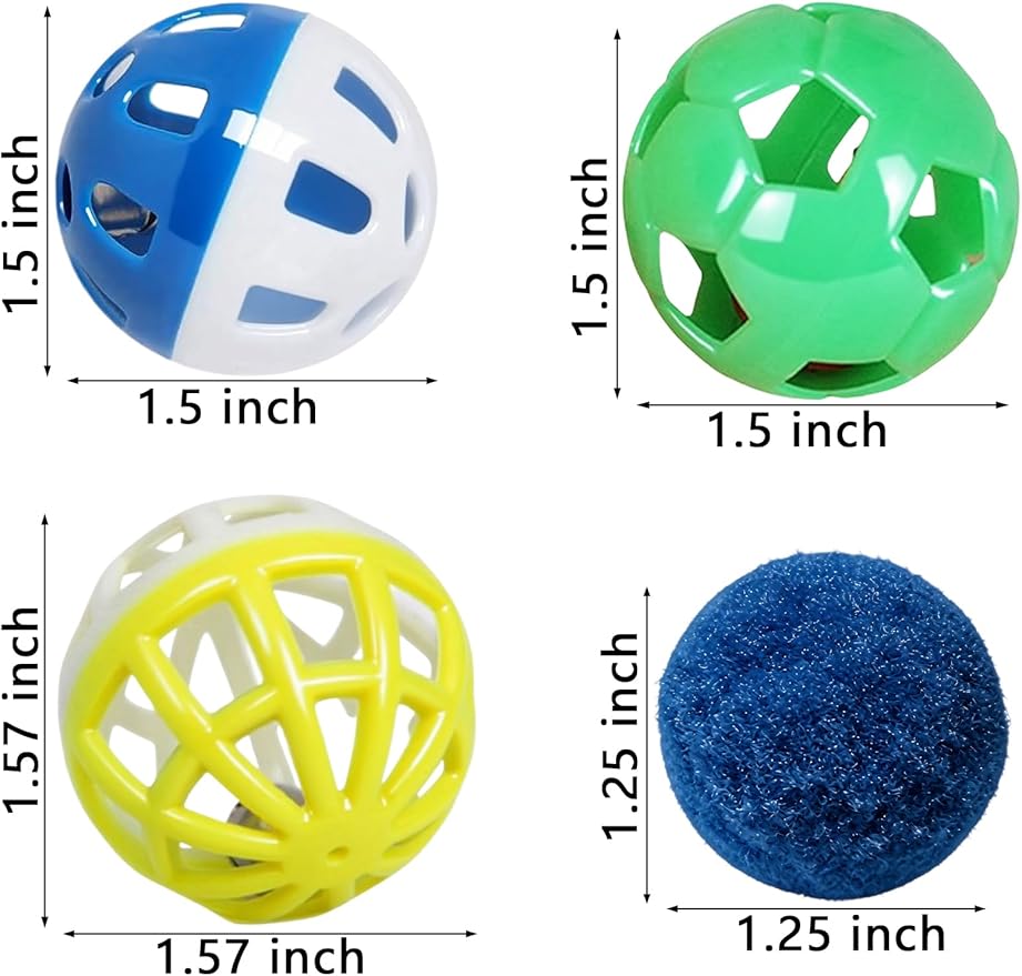 6 Pcs Cat Toys Balls, 4 Bell Balls and 2 Plush Balls for Indoor Kitten, Safe Soft Interactive Cat Toy Set (1.5'')
