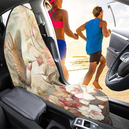 Coldinair Hummingbird Floral Car Seat Protector from Sweat, Food, Dirt After Gym, Swimming,Universal Towel Car Seat Covers Front Seats Only for Auto, Truck, Van, SUV