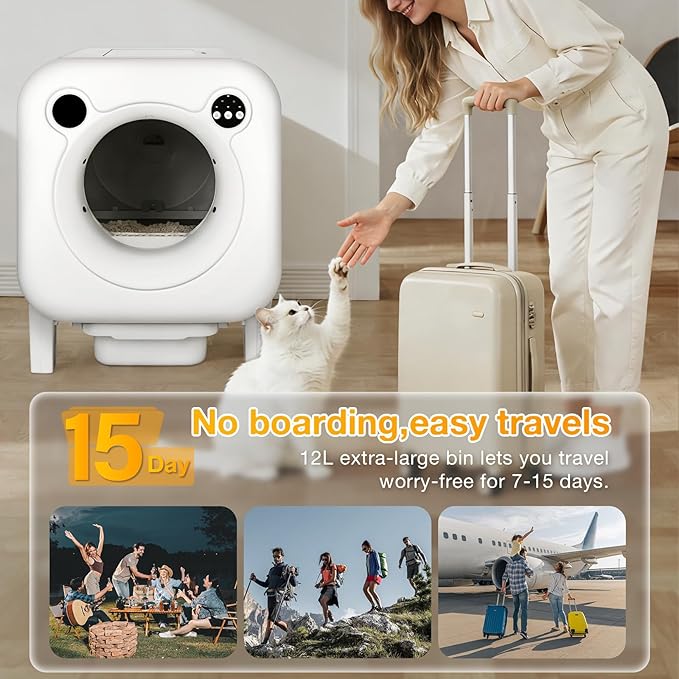 Automatic Litter Box, 4 in 1 Security-System Self Cleaning Litter Box Robot, 75L+12L Extra Large Space for Multiple Cats, APP Control, 1 Free Cat Litter-Mat, 3 Rolls Cats Waste Bag Liners