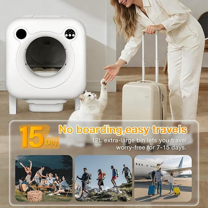 Automatic Litter Box, 4 in 1 Security-System Self Cleaning Litter Box Robot, 75L+12L Extra Large Space for Multiple Cats, APP Control, 1 Free Cat Litter-Mat, 3 Rolls Cats Waste Bag Liners