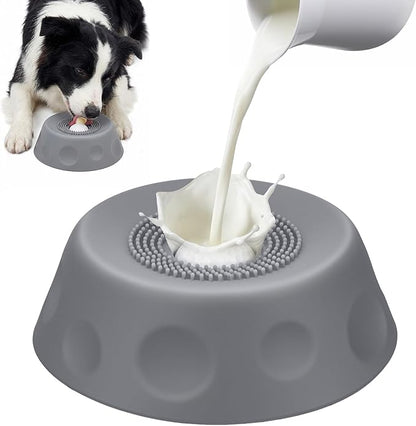 Homgaty Slow Feeder Dog Bowls for Liquid Treat, Dog Lick Bowl Anti-Slip Entertained Ball-in Bone Broth Dog Lick Bowl, Lick Toy for Large Medium Small Pet Breeds Dietary (Gray)