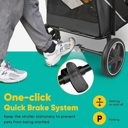 Petbobi Dog Stroller for Large & Medium Dogs - Easy Fold Dual Entry Pet Stroller with One-Foot Brake, All Terrain Wagon Cart with Air Mesh, Ideal for Large Senior Pets up to 80 lbs, Black