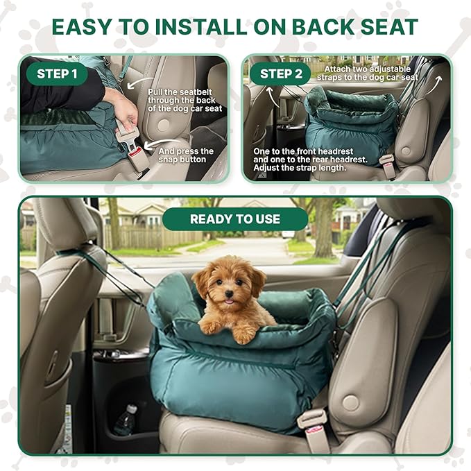 BurgeonNest Dog Car Seat for Small Dogs, Calm Blue Pet Car Bed Under 25 lbs, Soft Booster Fully Detachable and Washable Cat Carseats with Storage Pockets and Clip-On Leash Portable Travel Carrier