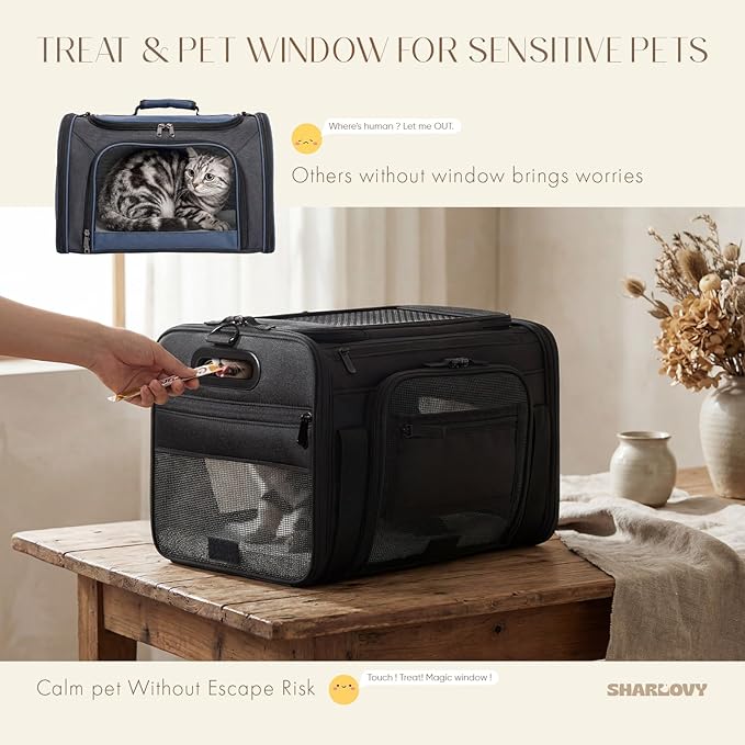 Top-Expandable Pet Carrier with Treat & Pet Window,18x11x11 Inch Delta American United Airline Approved,Soft-Sided Dog Carrier for Small Dogs and Cats,Travel Cat Carrier with Locking Safety Zippers
