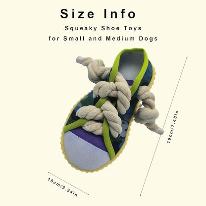 Interactive Squeaky Dog Toy with Jingle Bell - Shoe-Shaped Chew Toy for Puppy Teething, Thickened Laces for Small and Medium Breeds Tug-of-War, Not for Aggressive Chewers (Yello Edge)