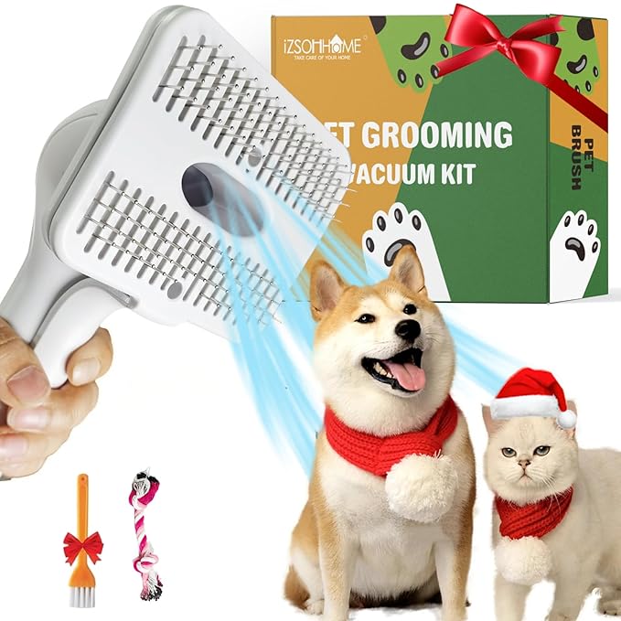 Dog Cat Brush for Shedding and Grooming,Self Cleaning Slicker Brush,Massage the skin,Easy to Clean Comb for Long or Short Haired Pets,Also use with Vacuum,Compatible with Vac 32&35mm