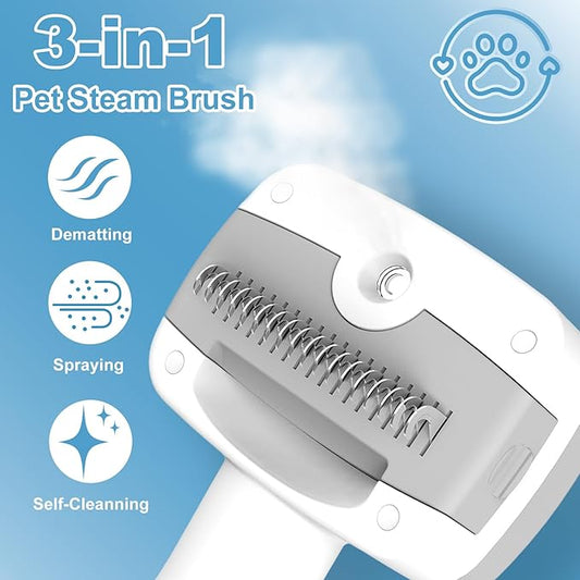 Pet Steam Brush for Dogs & Cats – Self Cleaning, 3 in 1 Hair Removal Comb Steam for Shedding & Dematting for Long & Short Haired Pets,Includes Pet Essence