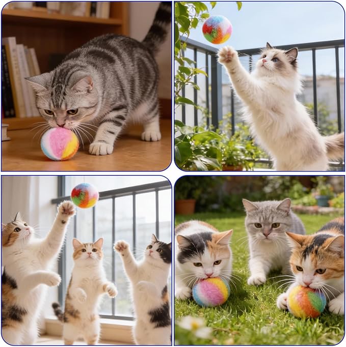30 Pcs Soft Plush Cat Ball, 1.8 inch Rainbow Colorful Kitty Fuzzy Puff Pom Pom Balls Fun Kitten Quiet Play Kicker Exercise Chasing Toys for Pet Interactive