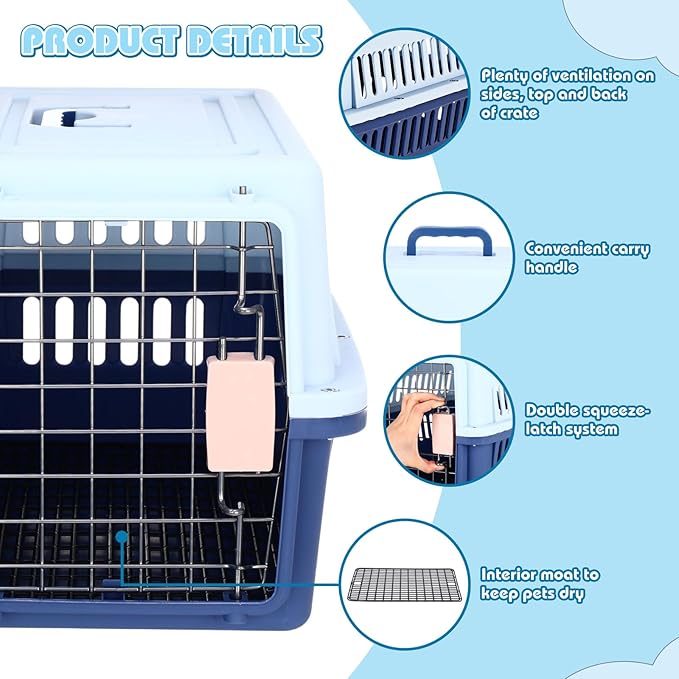 2 Sets 19" Travel Pet Carrier for Small Dogs and Cats Hard-Sided Plastic Dog Crate Cat Kennel with Wire Door, Ventilation and Security Lock Portable Pet Carrier for Car Airline Travel, Up to 13lbs