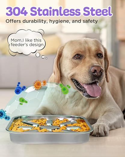 Slow Feeder Dog Bowls with Non-Slip Mat, Stainless Steel Metal Slow Feeder for Small & Medium Dogs, 2.5 Cups Pet Bowl for Fast Eaters, Slows Down Eating, Dishwasher Safe, Anti-Gulping Dog Bowl