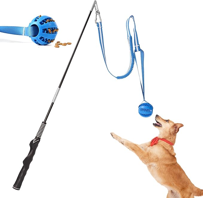 Flirt Pole for Dogs Interactive Dog Pole Toy for Large Medium Small Dogs, Sports Dog Teaser Pole for Tug of War, Flirt Pole with Lure Ball (Extended Pole + Tensile Rope)