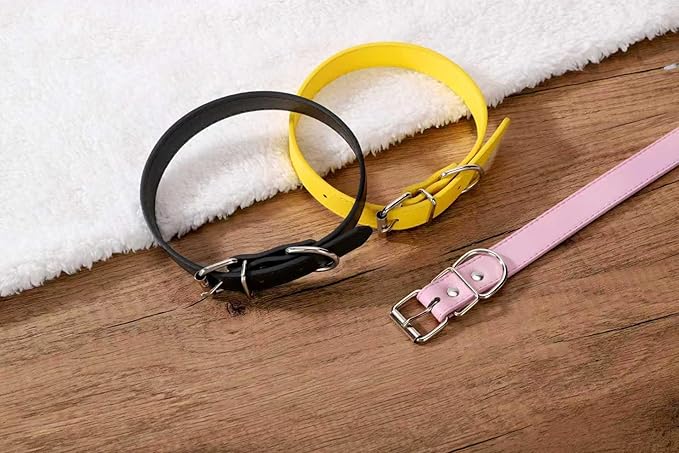 Yellow Leather Dog Collar for Small,Medium, Large Dog, (Wide: 0.95'' for Dog's Neck: 13''~18'', Yellow, L)
