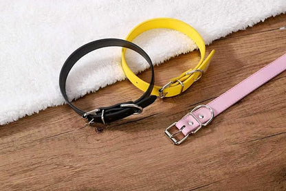 Yellow Leather Dog Collar for Small,Medium, Large Dog, (Wide: 0.95'' for Dog's Neck: 13''~18'', Yellow, L)