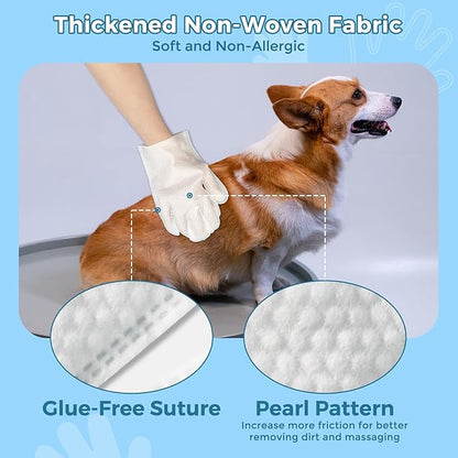 Vannon Extra Thick Pet Bathing Wipes for Dogs & Cats, Cleaning & Odor-Controlling Grooming Gloves, Nourish Fur Glove Wipes for Daily Care and Traveling, Rinse Free, Unscented, 3 Pack, 18 PCS