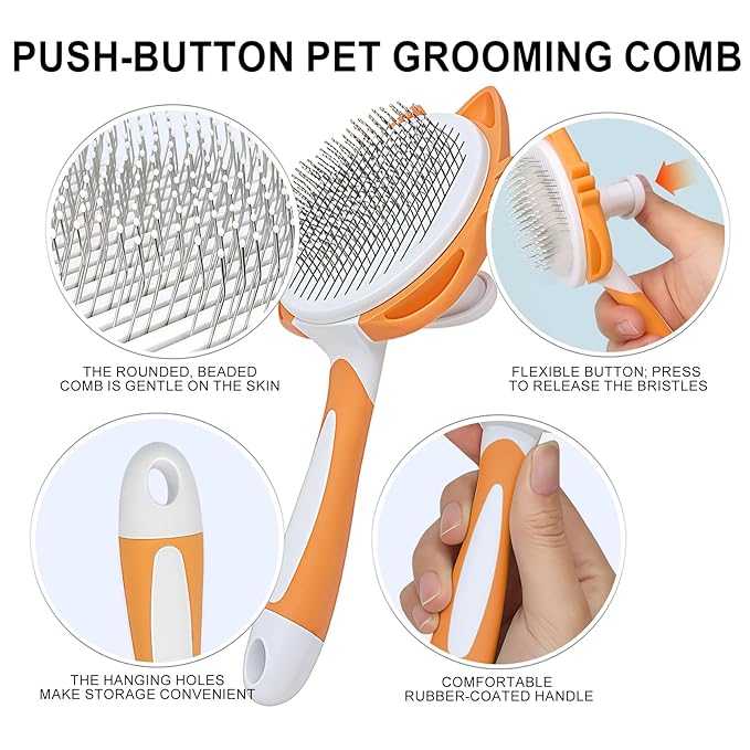 Self Cleaning Slicker Brush for Cats Orange Deshedding Shedding Cat Brush Skin-Friendly Pet Grooming Tool for Long Short Haired Cats and Dogs Remove Loose Hair Mats Knots Tangles