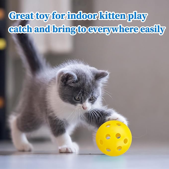 12Pcs Cat Ball Toy, Low Noise No Bells Holey Plastic Cat Balls, Funny Interactive Cats Toys for Indoor Cats, Firm Toy Balls for Kitten Puppy Ferret Bird (1.65", Yellow)