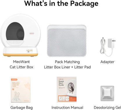 MeoWant Automatic Cat Litter Box，Extra Large Self Cleaning Litter Box for Multiple Cats, App Control, Odor Free, Safety Protection with Trash Bags, Yellow