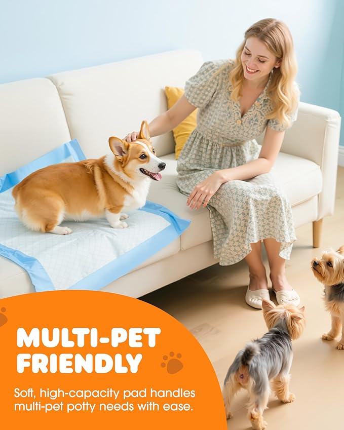 Puppy Pads - Super Absorbent & Spill-Proof Pee Pads for Dogs with 6-Layer Material, Quick-Dry Potty Pads for Floors, Furniture, Vehicle, 34" × 28", 100 Packs