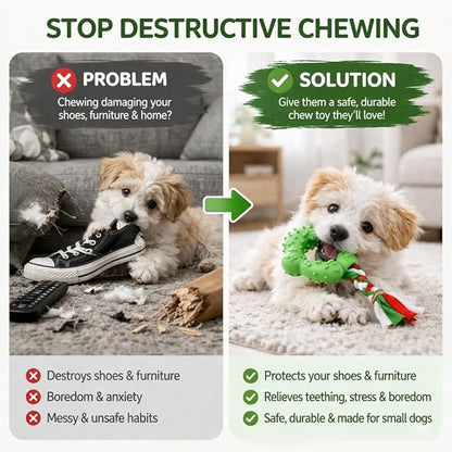 Puppy Chew Toys, 6 Pcs Teething for Small Breed, Soft Rubber Cute Green Dog Toys, Eco-Friendly, Teeth Cleaning, Interactive Tiny Toys for Small Dog,(Basket not Included)