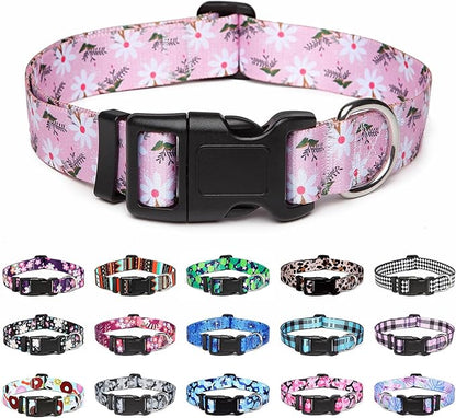 Mercano Adjustable Dog Collar - Special Design Patterns, Soft Nylon Comfortable Durable Pet Collar for Small Medium Large Dogs (XS, Pink White Flower)