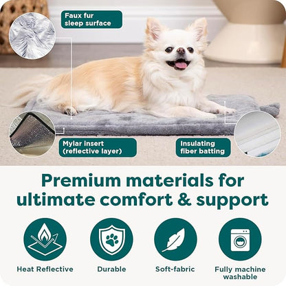 Furhaven ThermaNAP Self-Warming Cat Bed for Indoor Cats & Large/Medium Dogs, Washable & Reflects Body Heat - Quilted Faux Fur Reflective Bed Mat - Snow Leopard, Large