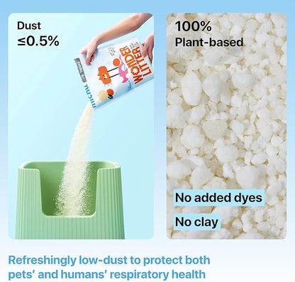 Michu Wonder Cat Litter, Cassava Plant-Based Cat Litter, Automatic Litter Box Friendly, Flushable & Fast Clumping, Low Dust Odor Control, 5.5lb/88oz - Lemon Tea 4 Pack