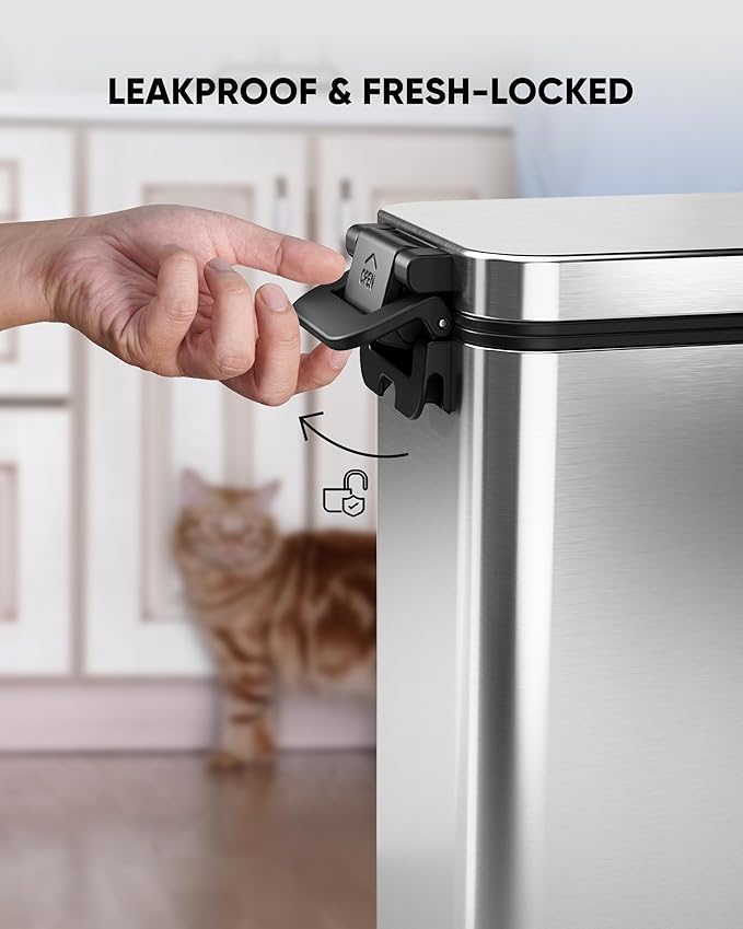 Courpal® Stainless Steel Dog Food Storage Container - 20 LB / 15 LB Dry Pet Food Container with Lids Airtight for Cat Dog Bird - 15L / 4 Gal Stackable Metal Large Sealed Animal Food Bin with Scoop